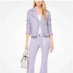 NWOT MICHAEL Michael Kors Cribkled Lamb Leather Lavender Leather Jacket Sz M/L
